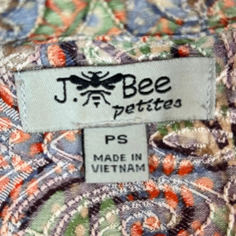 J. Bee Petites Womens Paisley Button Front Trucker Jacket Multi-Color Size PS